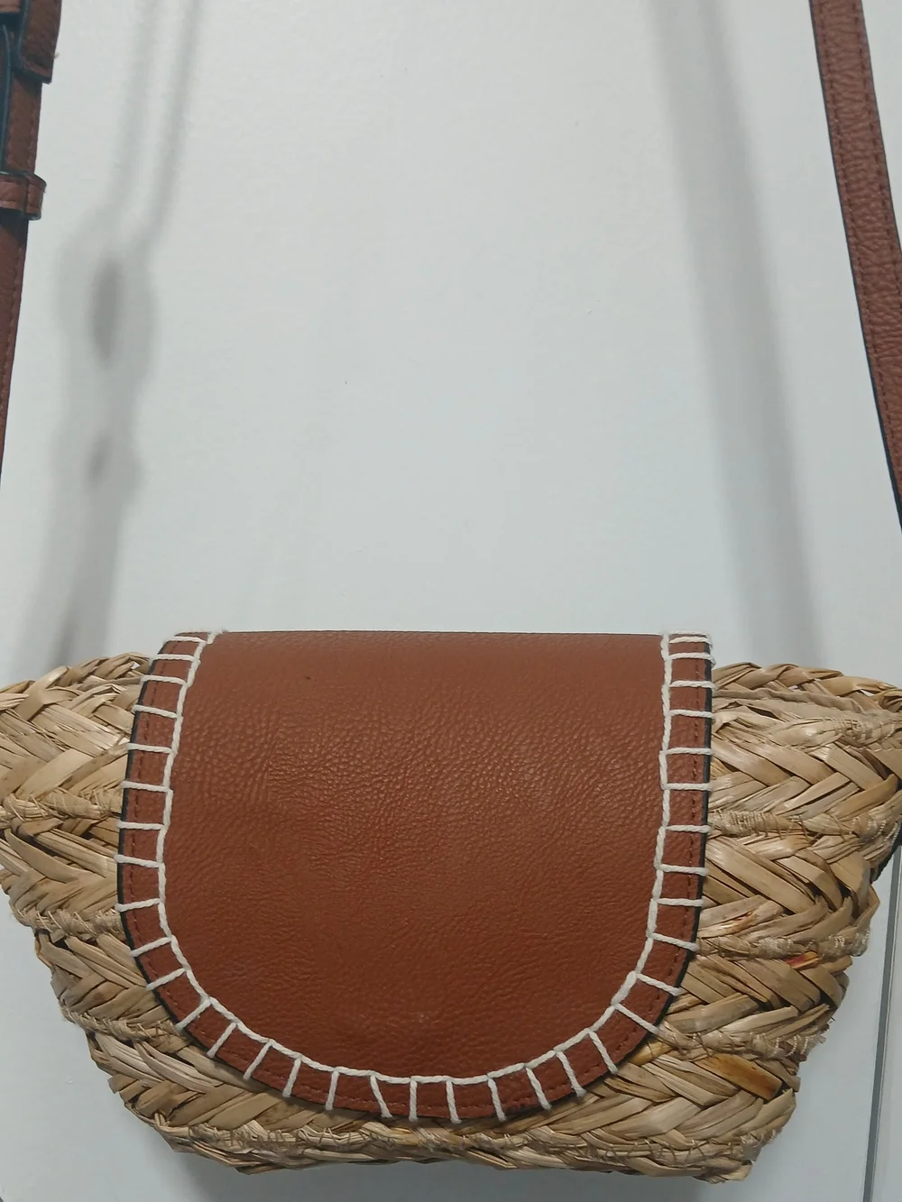 Universal Thread Brown Leather-Trim Woven Crossbody